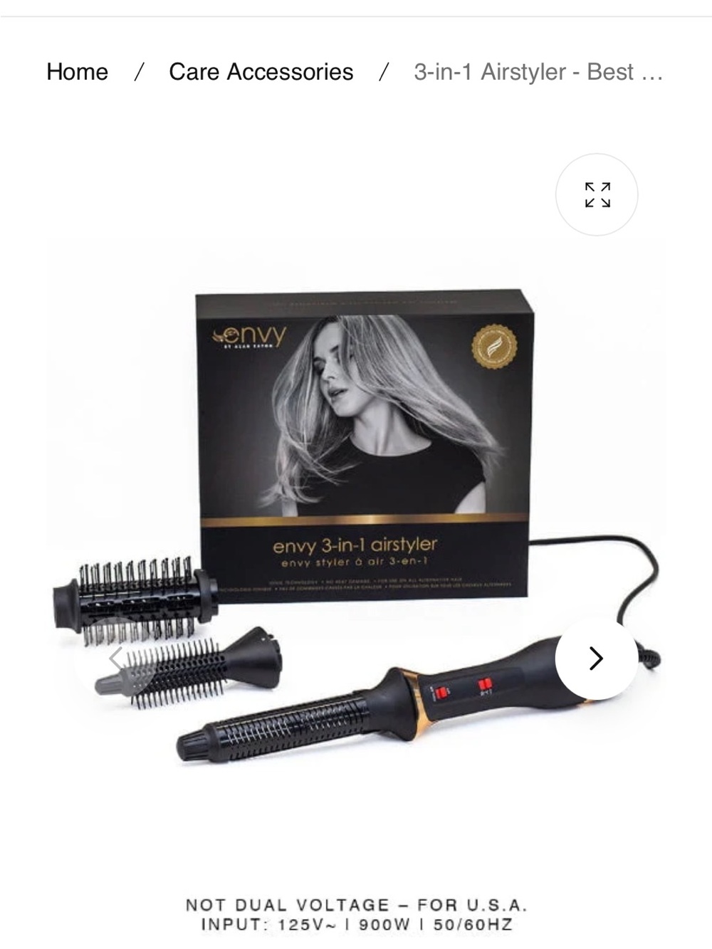 envy 3-in-1 Airstyler Hot Air Brush - Black and Gold Accents